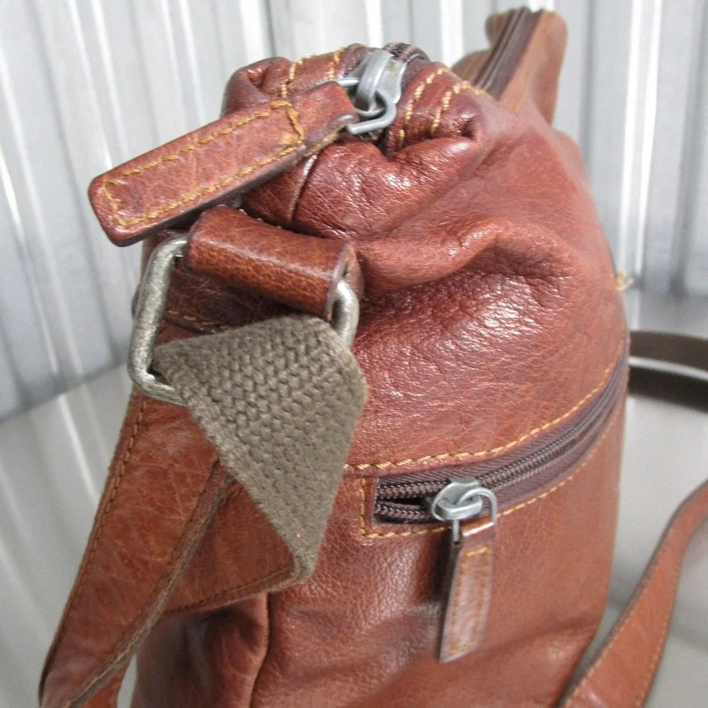 Jack Georges Brown Pebbled Leather Crossbody Bag Vintage Style Shoulder Purse